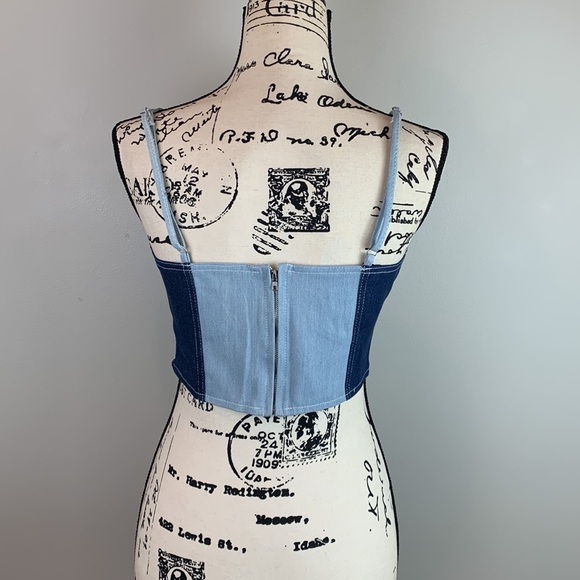 Color Block Patchwork Denim Crop Top - Picture 5 of 8